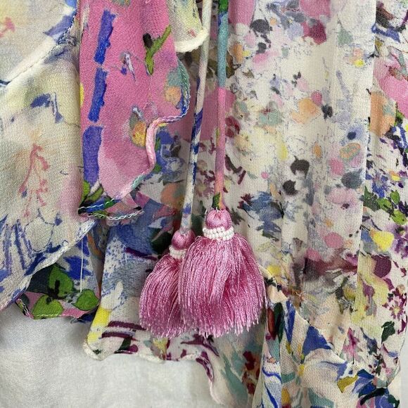 Rococo Sand NWT Pink Floral Sleeveless Mini Dress Side Tie with Tassels Small - Picture 3 of 9